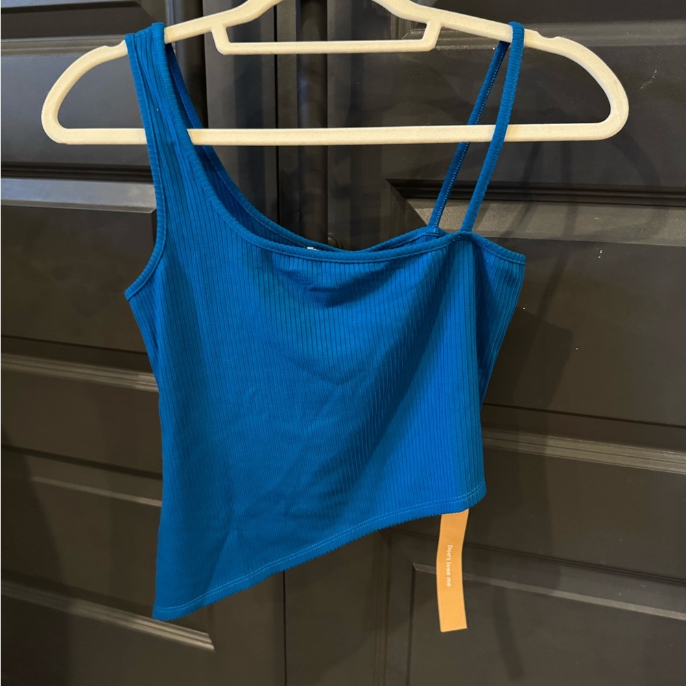 Reformation Blue Ribbed Asymmetric Camisole